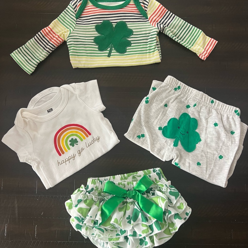 Kids Shamrock Outfit Set - Green and White